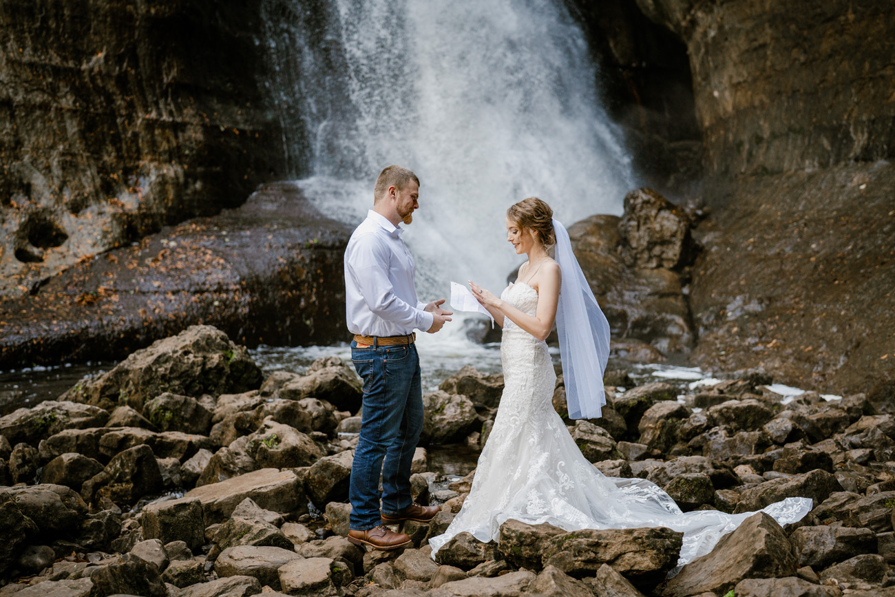 Couple in front of waterfall